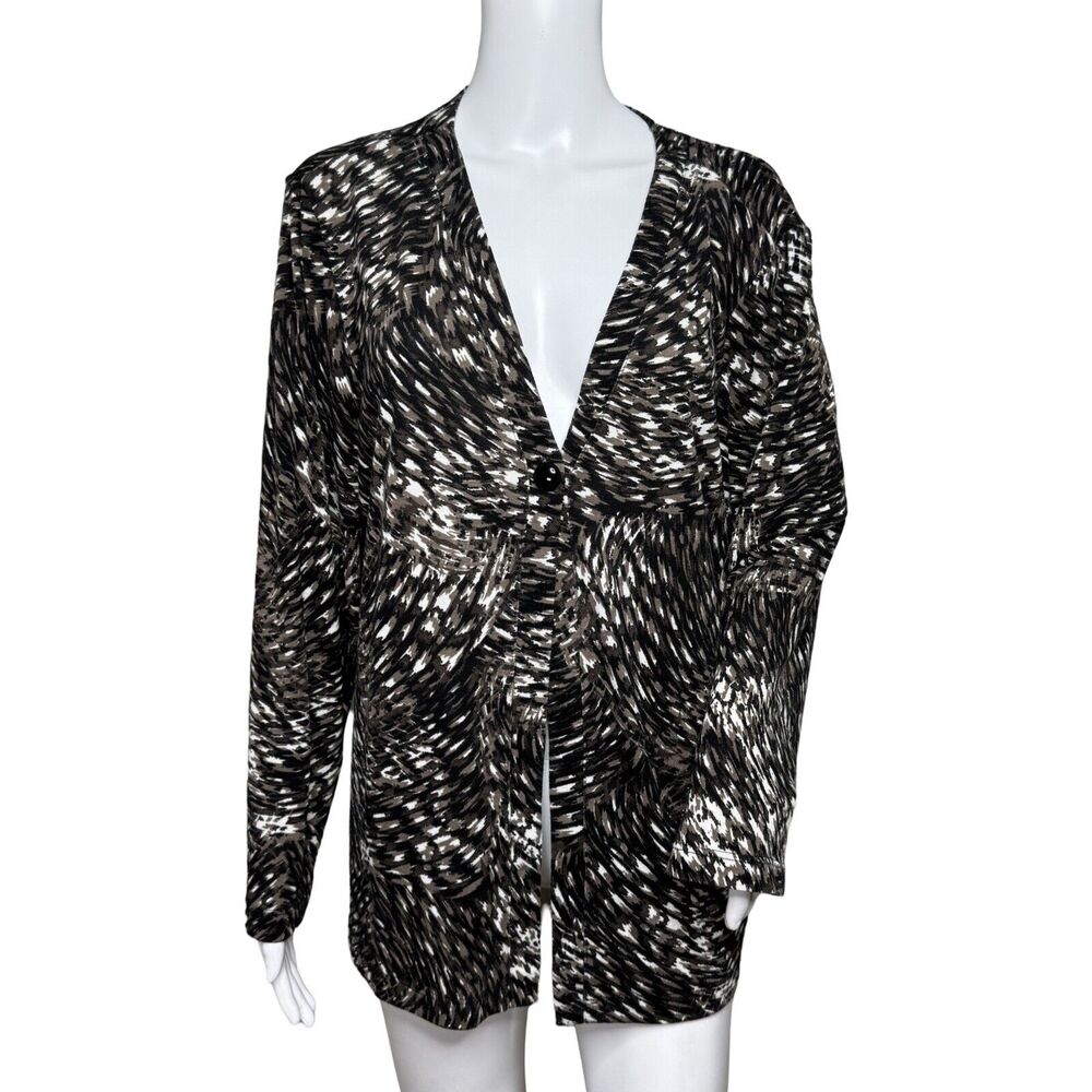 Chicos Sweater Women XL Black White‎ One Button Cardigan Office Neutral Minimal